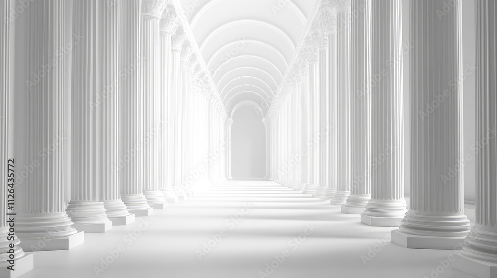 Poster monochrome corridor with classical columns creating a serene and spacious architectural background f