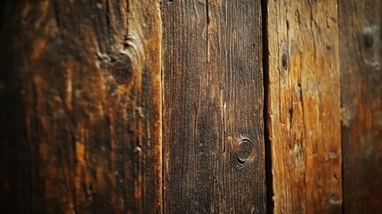 Naklejka premium Rustic wooden texture closeup, natural brown wood grain background, aged wooden surface detail, rustic decor element
