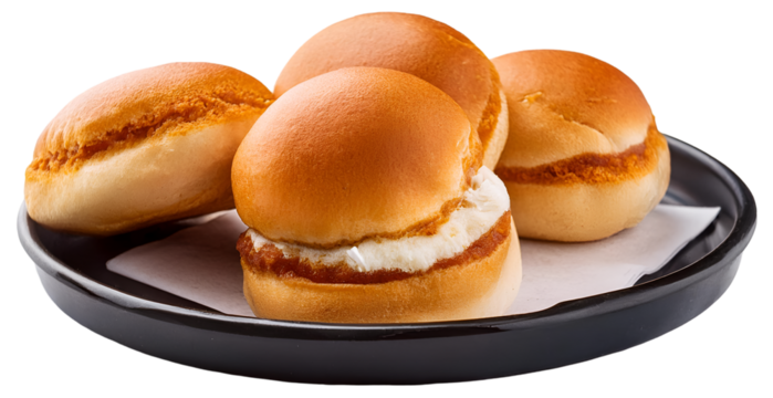 Indian street food. Vada pav. isolated on a transparent background, top view, PNG." - Powered by Adobe