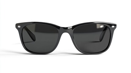 Fototapeta premium Classic black sunglasses on a white background showcasing timeless fashion and UV protection for summer style and outdoor activities.