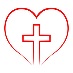 Obraz premium Christian cross inside in heart, Christian symbol love and hope