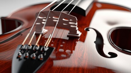 A close-up view of a beautifully crafted violin, showcasing its intricate design and craftsmanship.