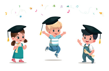 happy kids graduation education vector banner