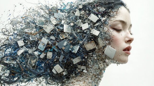 Celestial illustration captures Mercury's retrograde showcasing swirling motion planets stars. Broken communication symbols reflect confusion associated astrological event.