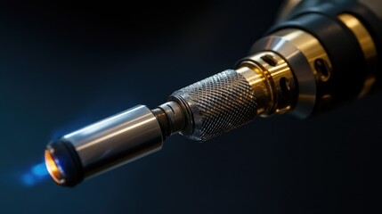 TIG welding torch close-up highlighting precision in manufacturing stainless flexible hoses in a workshop environment
