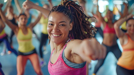 Enthusiastic Zumba Class In Action: Vibrant Energy and Diversity