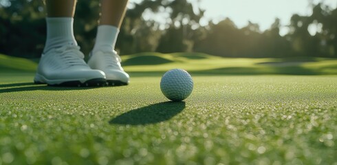 super realistic photo of golfers shoe and golf