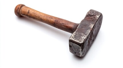 Rustic hammer with a wooden handle isolated on a clean white background for vintage tool and craftsmanship themes