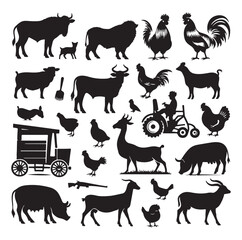 Farm animal set silhouette vector illustration