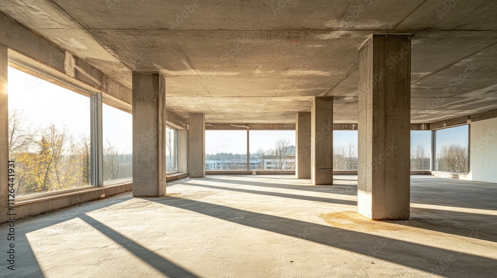 Canvas Prints completed prestressed concrete ceiling in an empty building under construction, featuring large wind