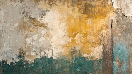Peeling plaster wall background in an old building during restoration showcasing layers of texture and color variations.
