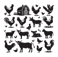 Farm animal set silhouette vector illustration