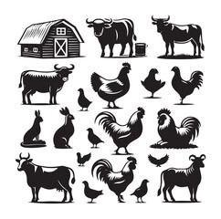 Farm animal set silhouette vector illustration