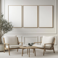 Blank 24'' x 30'' Framed Photo in Cozy Modern Living Room