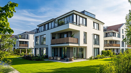 Obraz premium A modern multi-family residential development in a new urban area.