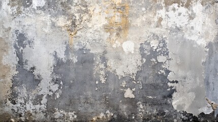 Obraz premium Aged grey concrete wall texture with peeling plaster and weathered surface features for use in backgrounds and design projects