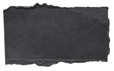 Isolated cut out torn piece of blank black paper note cardboard with texture and copy space for text, transparent png background design element