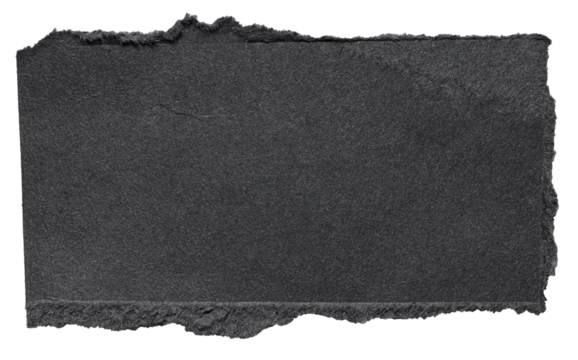 Isolated cut out torn piece of blank black paper note cardboard with texture and copy space for text, transparent png background design element