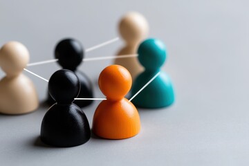 social media network, digital display with vibrant colored figures connected by lines represents the expansive web of social media connections against a white modern backdrop