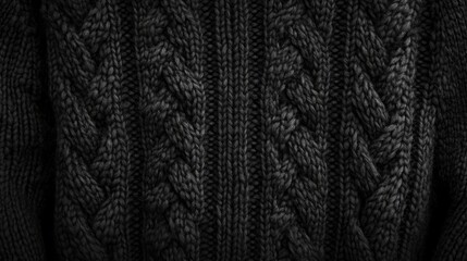 Black knitted woolen sweater texture showcasing sustainable fashion design for stylish winter apparel backgrounds