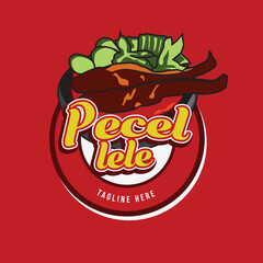 Pecel lele indonesia street food logo template illustration vector