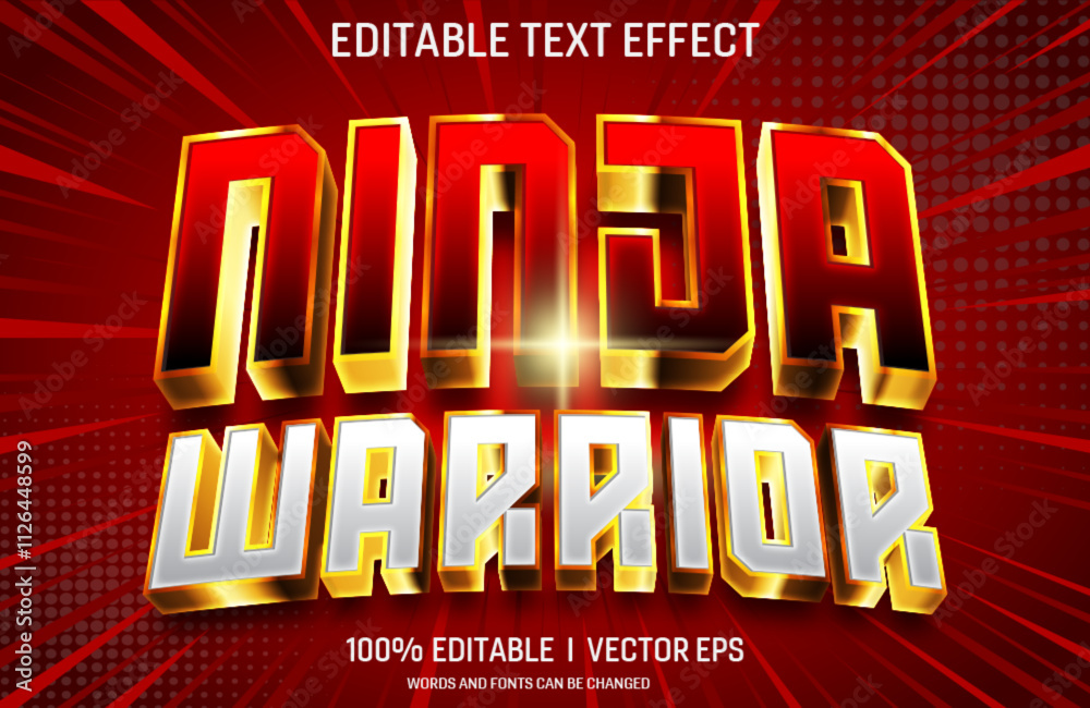 Aufkleber ninja warrior vector 3d text effect with modern style design