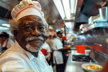 Obraz premium Generative AI Image of an Experienced Chef Preparing Oriental Cuisine in a Fast Food Kitchen