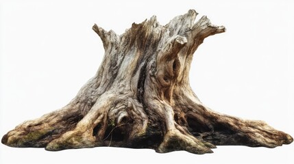weathered tree trunk display on white background showcasing intricate textures and details of natural wood elements