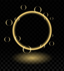 Gold neon magic ring effect. Glowing circular frame vibrant neon light, floating translucent orbs, soap bubbles, wallpaper, futuristic, tech-inspired, or decorative designs.