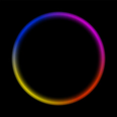 Obraz premium Multicolor neon gradient effect. A glowing circular frame transitioning through blue, pink, yellow, and orange hues, creating a vibrant and dynamic design suitable for futuristic, abstract