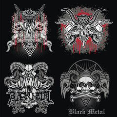 set, gothic sign with skull, grunge vintage design t shirts
