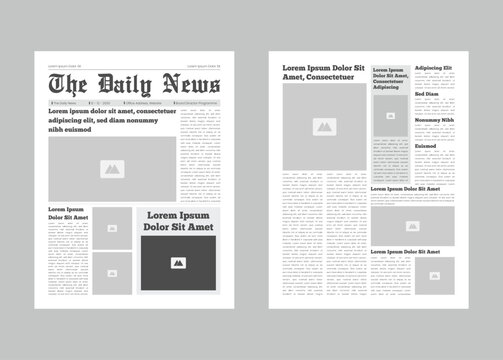 Daily magazine design template. Graphical layout newspaper template with text and picture placeholder
