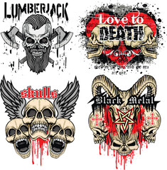 set, gothic sign with skull, grunge vintage design t shirts