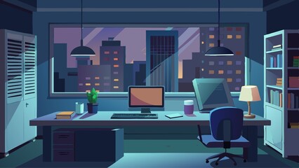 A computer desk with a monitor, keyboard, and mouse