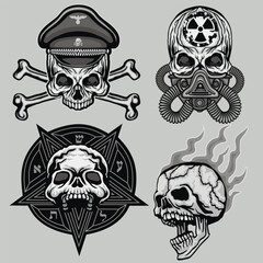 set, gothic sign with skull, grunge vintage design t shirts
