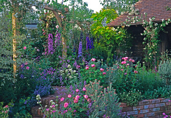 Romantic pink and mauve garden border