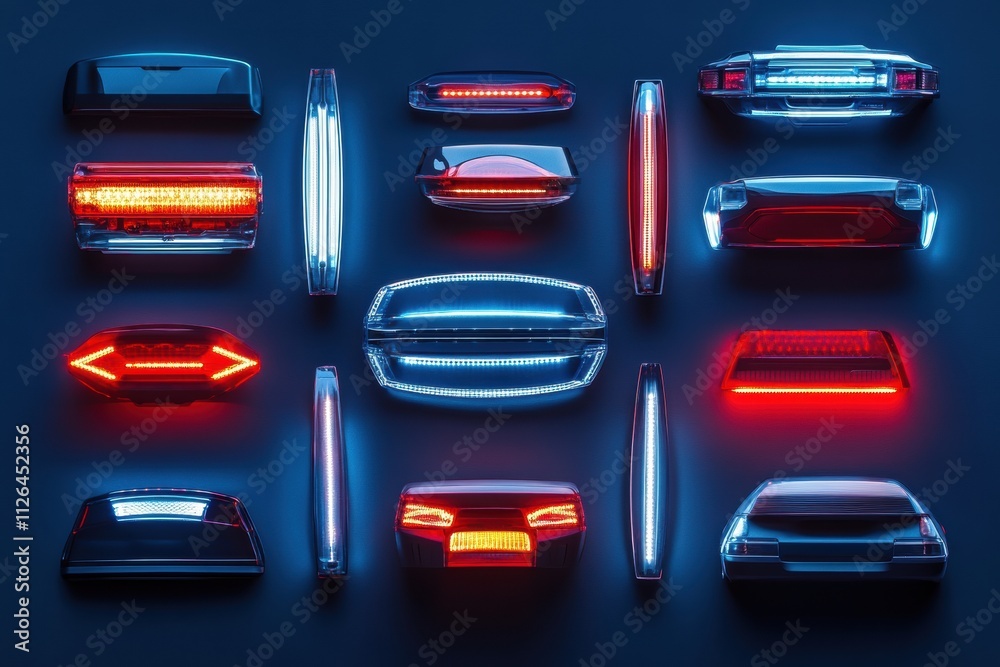 Aufkleber bright led car headlights and tail lights are artfully arranged against a dark background, providing