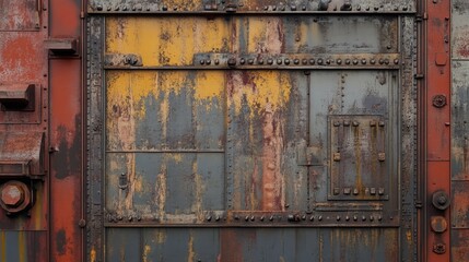 Industrial building facade with weathered panels showcasing rust and texture in an urban environment
