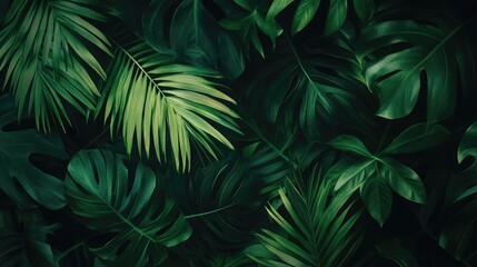 Tropical green leaf background featuring lush textures and vibrant shades ideal for nature-themed designs and botanical illustrations