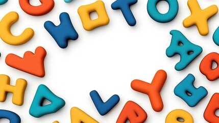 A photostock of colorful 3D plastic letters arranged randomly on a seamless white background, ideal for educational and creative projects. High Quality