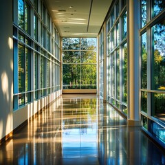 Obraz premium modern hallway with large windows and natural light