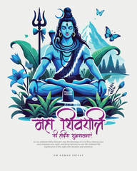 Happy Maha Shivratri Lord Shiva with Har Har Mahadeva Social Media Post template banner