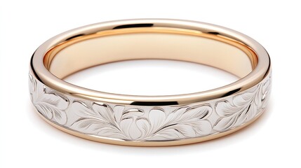 Elegant Gold and Silver Wedding Band with Intricate Floral Engraving and Refined Shine for Timeless Love Celebrations
