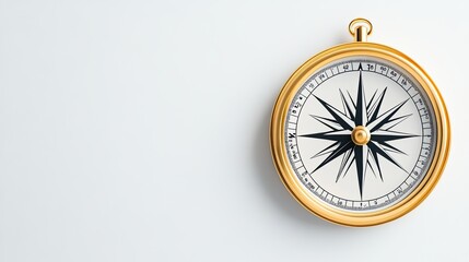 Elegant vintage compass with a polished gold finish on a minimalistic background emphasizing navigation and exploration
