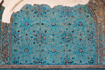 Mosaic details of the historical Seljuk Madrasa in Konya - Turkey. Islamic background style.