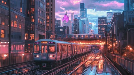 Obraz premium City Lights, Night Train Ride