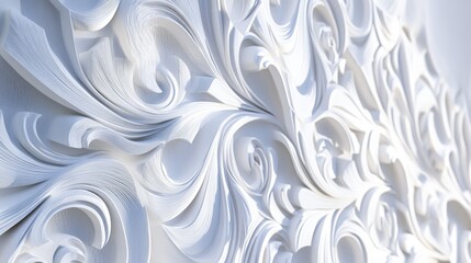 Elegant white bas relief wall decoration featuring intricate volumetric patterns for upscale interior design aesthetics.