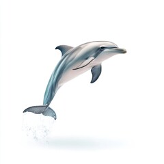 Fototapeta premium Majestic Dolphin Leaping Gracefully Above Clear Water Surface Against White Background for Aquatic Wildlife Imagery