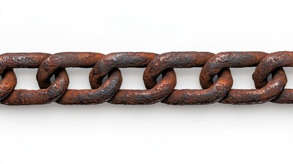 Obraz premium A photostock of metallic chain links aligned neatly on a seamless white background, symbolizing strength and industrial themes. High Quality