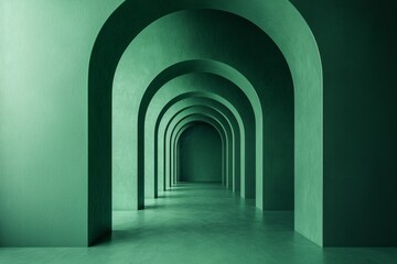 Fototapeta premium An arched corridor in green, minimalistic, dark background